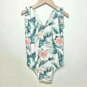 Cinnamon Girl Girls Hawaiian Floral Ruffled Sleeve Swimsuit Size 6